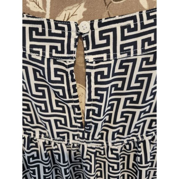 Loft Navy Blue and Ecru Geometric Design Sleeveless Blouse - Picture 3 of 6